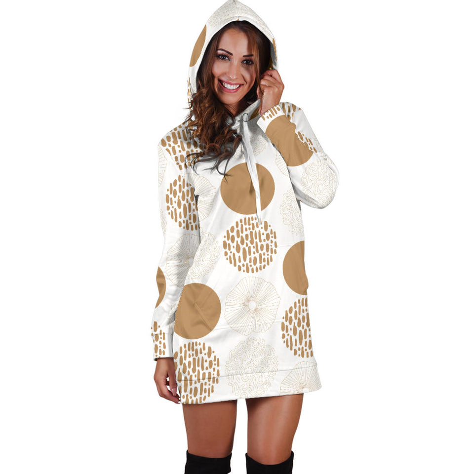 Gold Texture Mushroom Pattern Women'S Hoodie Dress