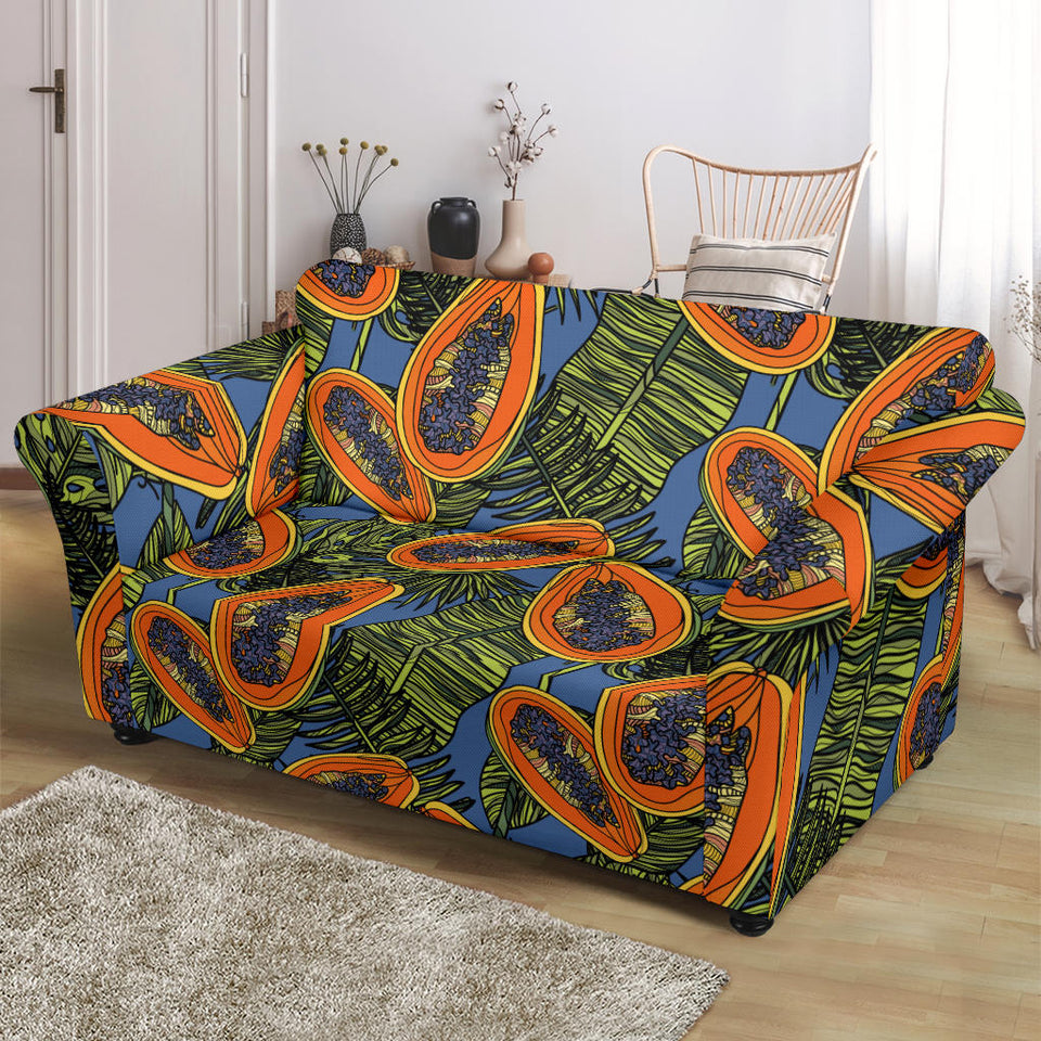 Colorful Papaya Tropical Leaves Loveseat Couch Slipcover