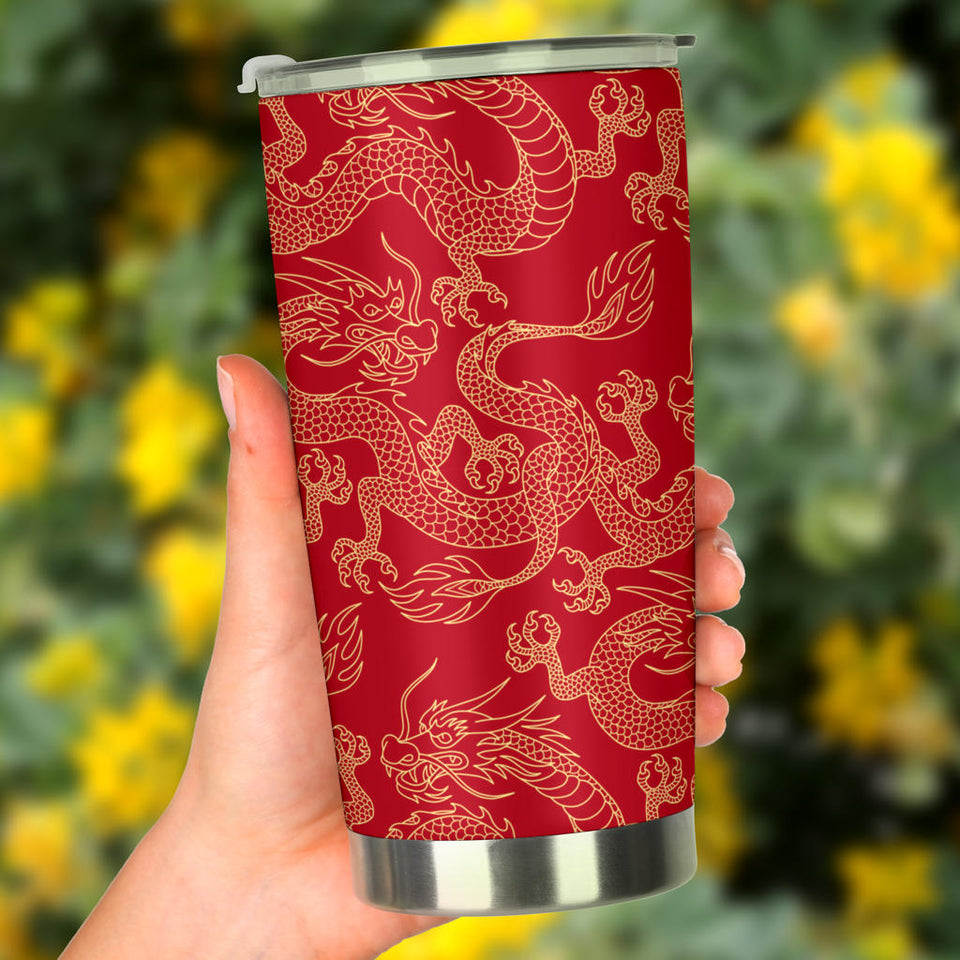 Gold Dragons Red Background Tumbler