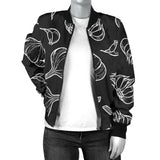 Garlic Pattern Black Background Women'S Bomber Jacket