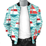 Red White Sailboat Wave Background Men'S Bomber Jacket