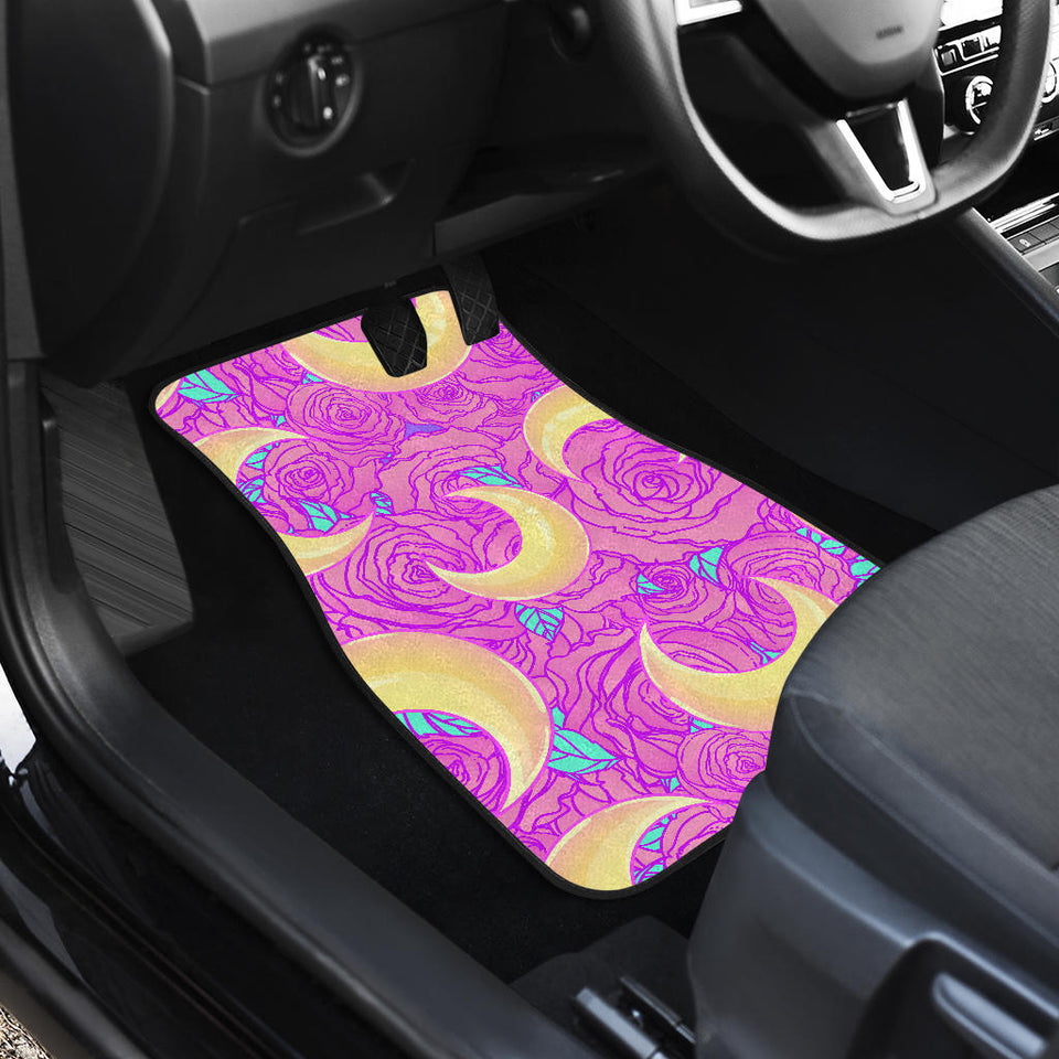 Moon Pink Rose Background Front And Back Car Mats