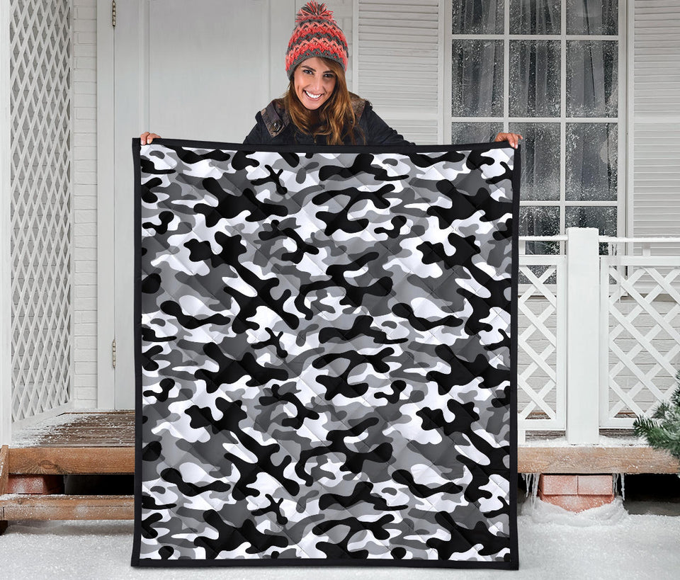 Black White Camo Camouflage Pattern Premium Quilt