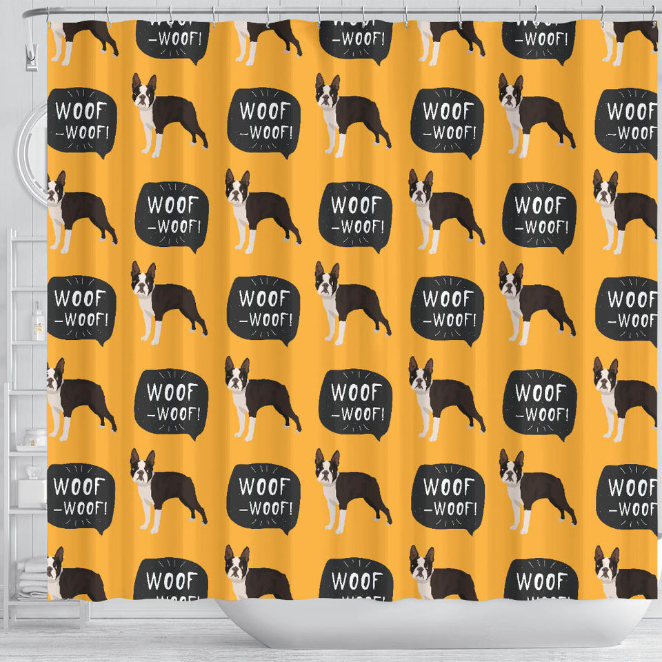Boston Terrier Design Pattern Shower Curtain Fulfilled In US
