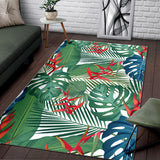 Heliconia Palm And Monstera  Leaves Pattern Area Rug
