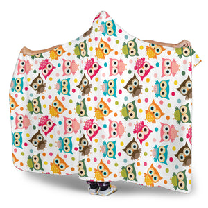 Color Cute Owl Pattern Hooded Blanket