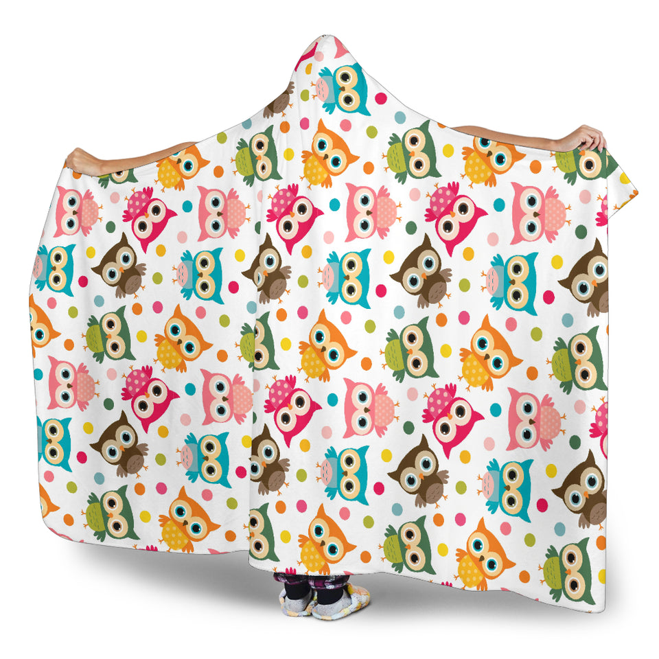 Color Cute Owl Pattern Hooded Blanket