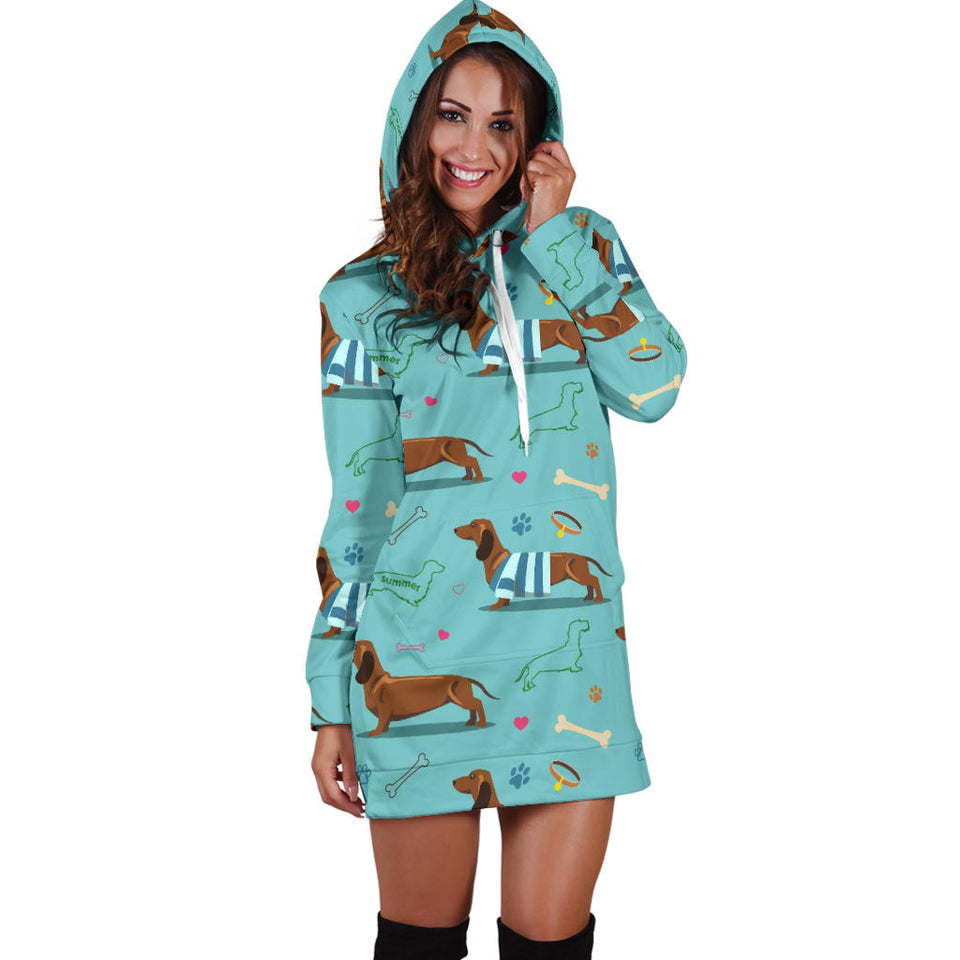 Dachshund Decorative Background Women'S Hoodie Dress