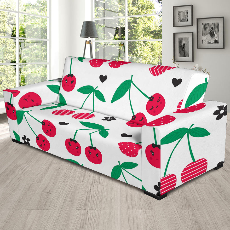 Cherry Pattern White Background Sofa Slipcover