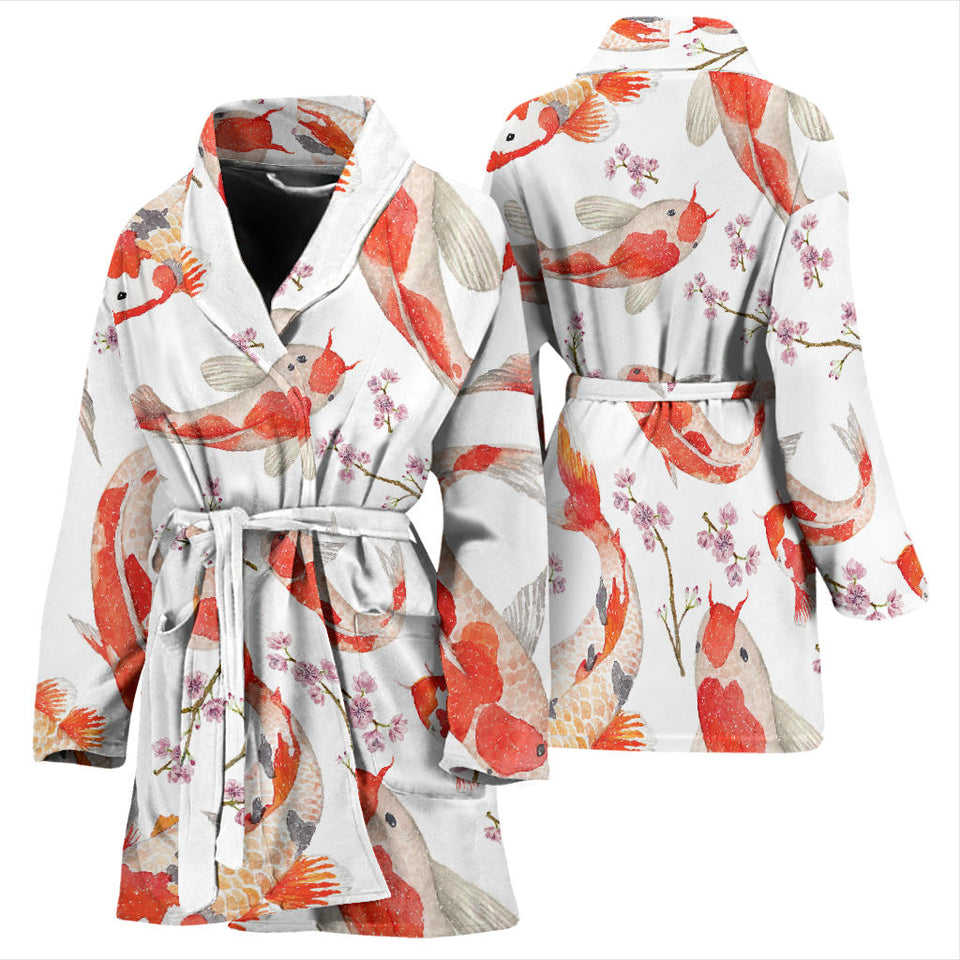 Watercolor Koi Fish Carp Fish Pattern Women'S Bathrobe