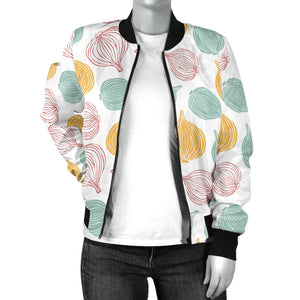 Colorful Onions White Background Women'S Bomber Jacket