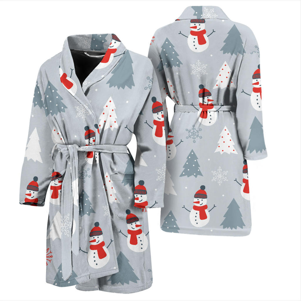 Snowman Christmas  Tree Snow Gray Background Men'S Bathrobe