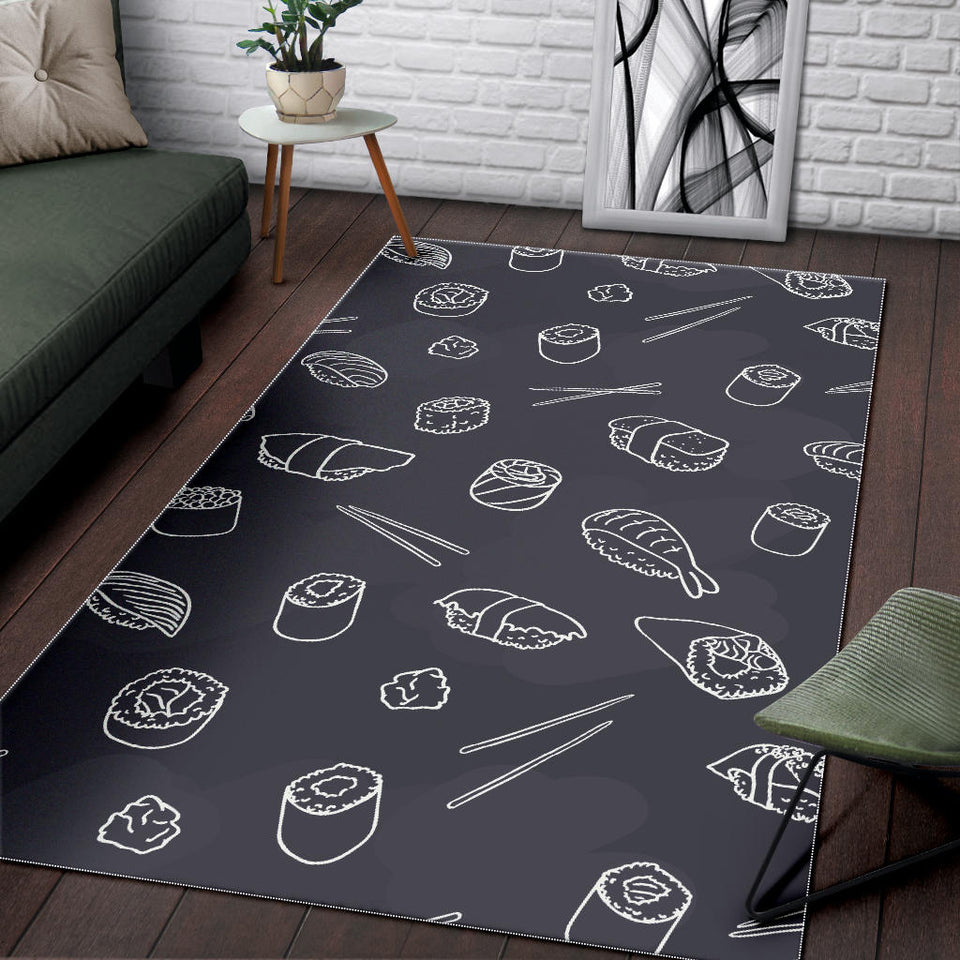 Sushi Pattern Black Background Area Rug