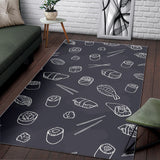 Sushi Pattern Black Background Area Rug