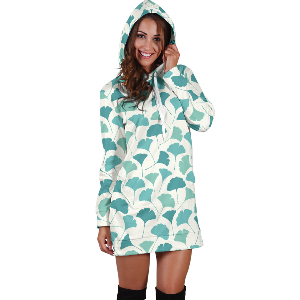 Green Ginkgo Leaves Pattern Women'S Hoodie Dress