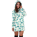 Green Ginkgo Leaves Pattern Women'S Hoodie Dress