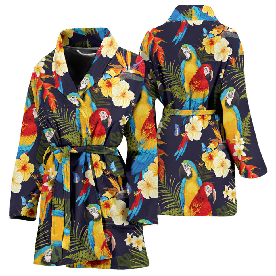 Colorful Parrot Flower Pattern Women'S Bathrobe