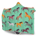 Colorful Horses Pattern Hooded Blanket