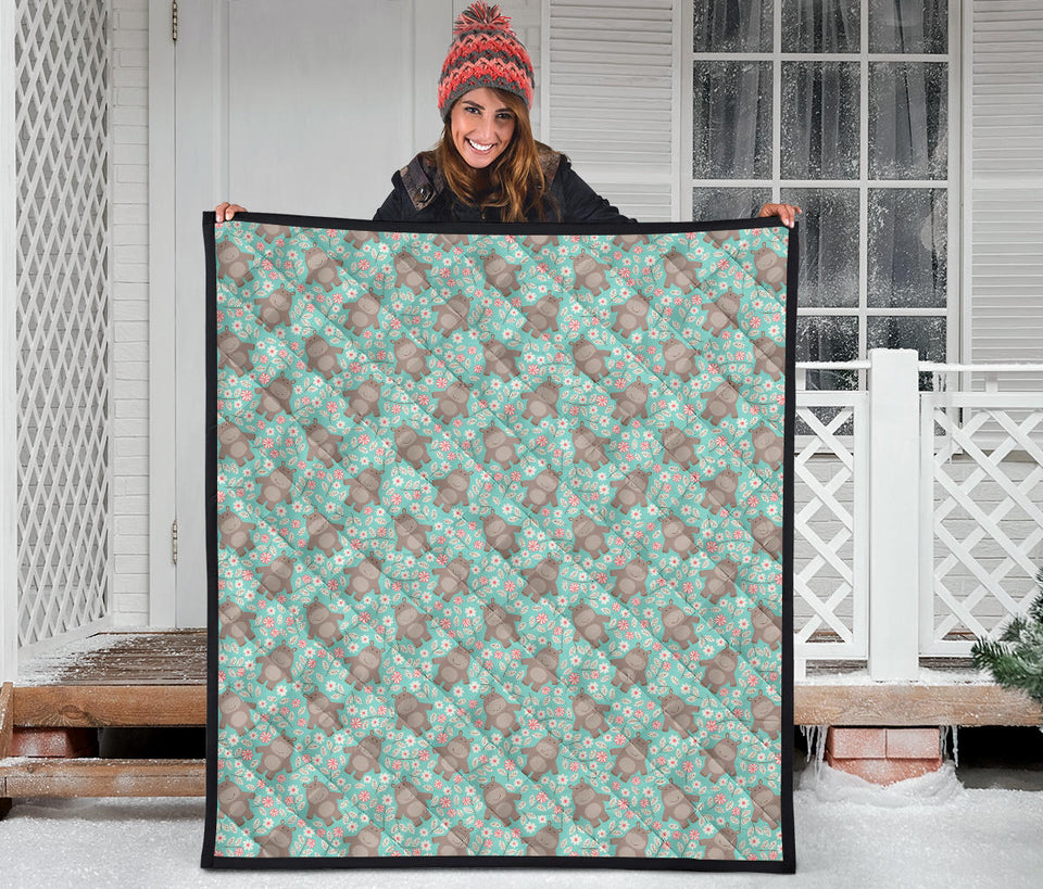 Hippopotamus Pattern Print Design 02 Premium Quilt