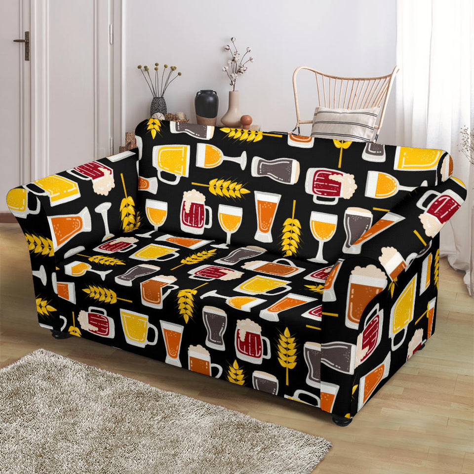 Beer Type Pattern Loveseat Couch Slipcover