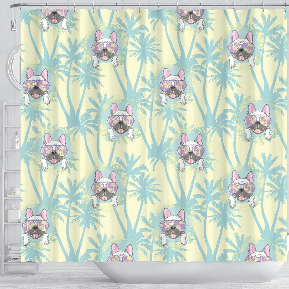 French Bulldog Hawaii Blackground Shower Curtain Fulfilled In US