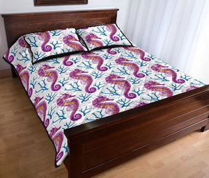 Purple seahorse blue coral pattern Quilt Bed Set