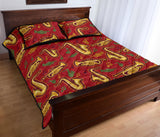 Saxophone cornet pattern red background Quilt Bed Set