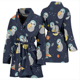 Cute Sloth Astronaut Star Planet Rocket Pattern Women'S Bathrobe