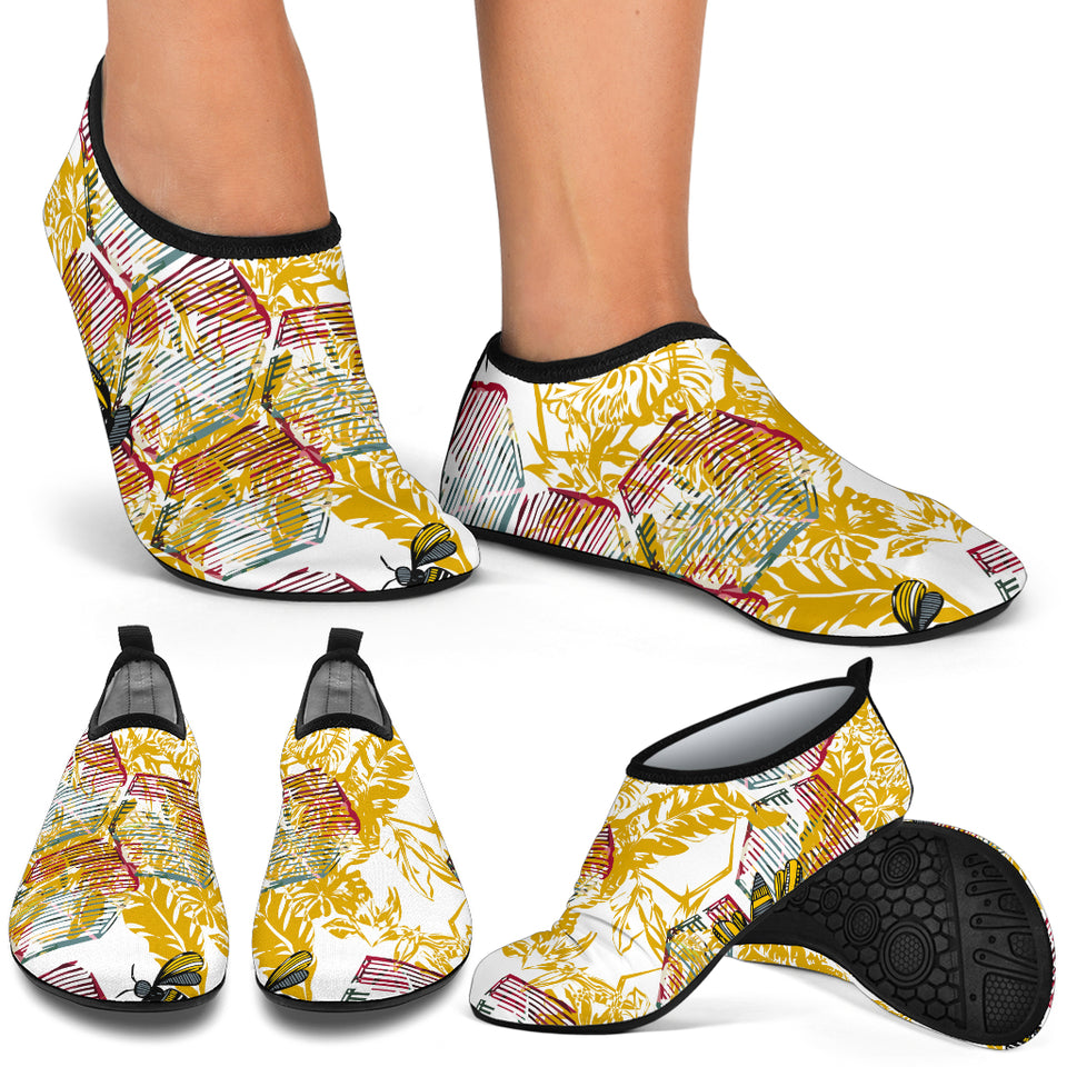 Cool Bee Honeycomb Leaves Pattern Aqua Shoes