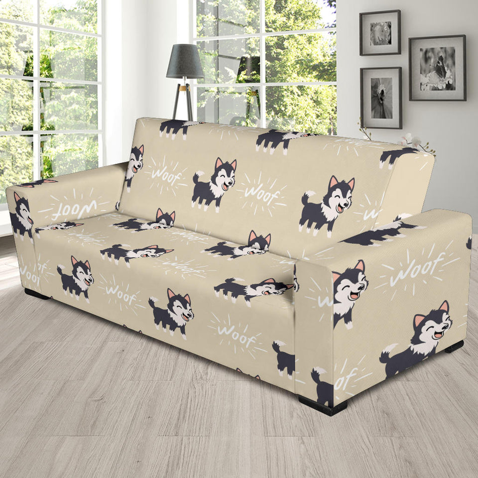 Cute Siberian Husky Sofa Slipcover