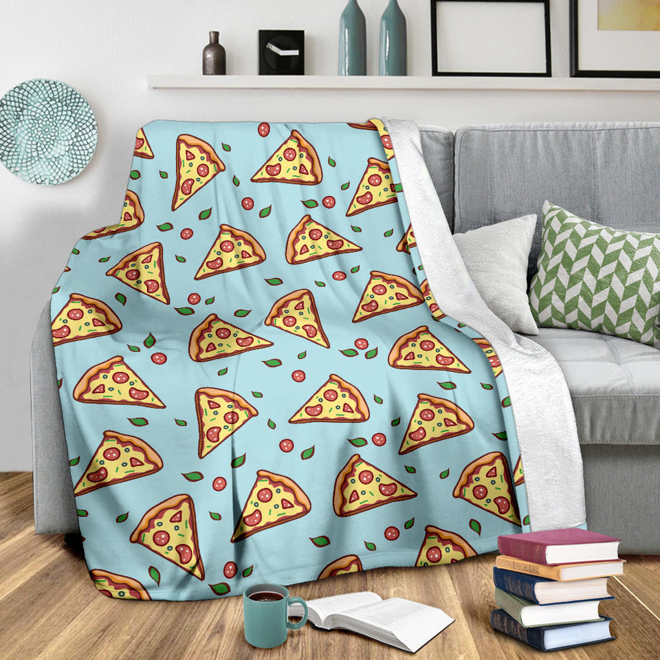 Hand Drawn Pizza Blue Background Premium Blanket