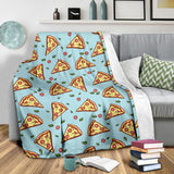 Hand Drawn Pizza Blue Background Premium Blanket