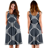 Nautical Steering Wheel Rope Pattern Sleeveless Midi Dress