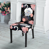White Swan Blooming Flower Pattern Dining Chair Slipcover