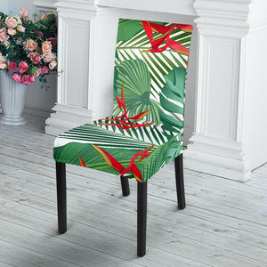 Heliconia Palm And Monstera  Leaves Pattern Dining Chair Slipcover