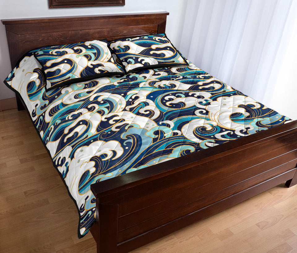 Japanese wave pattern Quilt Bed Set