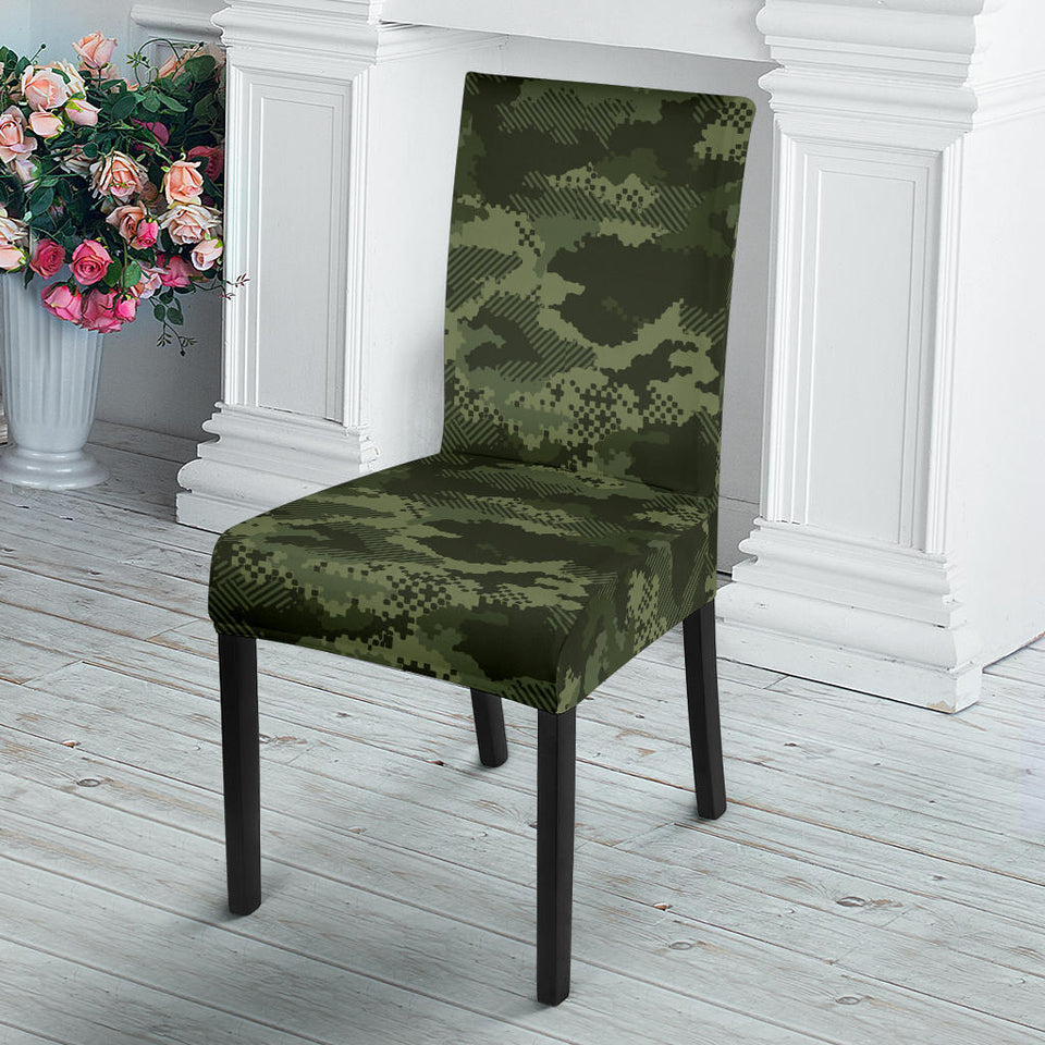 Digital Green Camo Camouflage Pattern Dining Chair Slipcover
