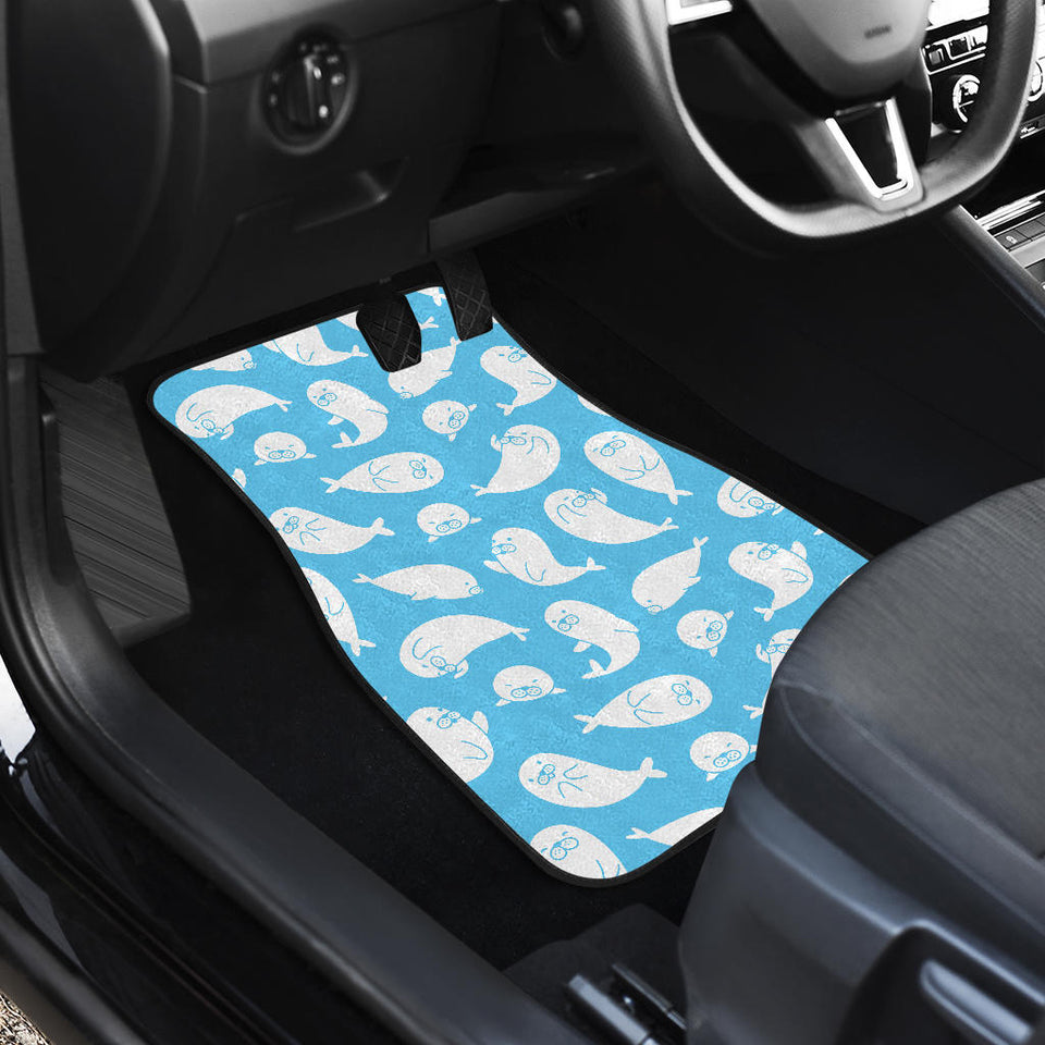 Cute White Sea Lion Seals Pattern Front Car Mats