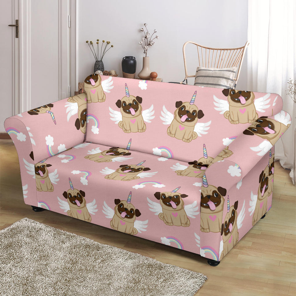 Cute Unicorn Pug Pattern Loveseat Couch Slipcover