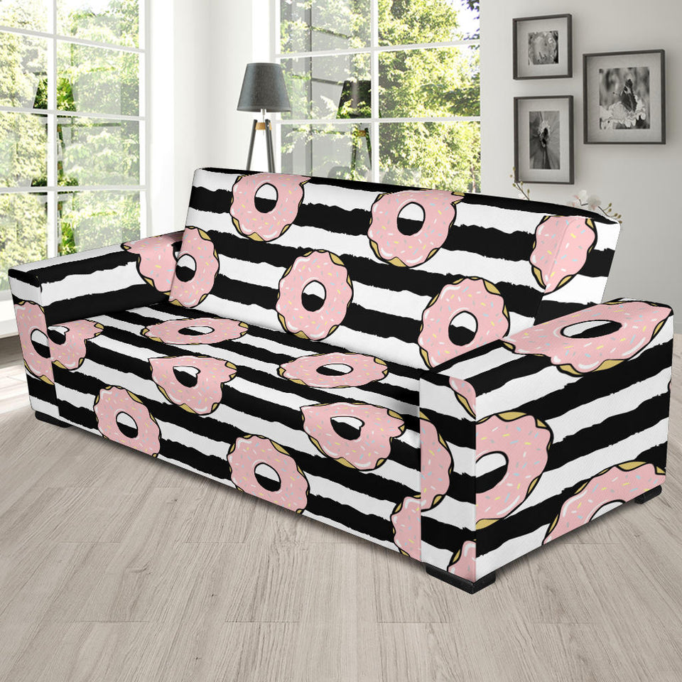 Donuts Pink Icing Striped Pattern Sofa Slipcover