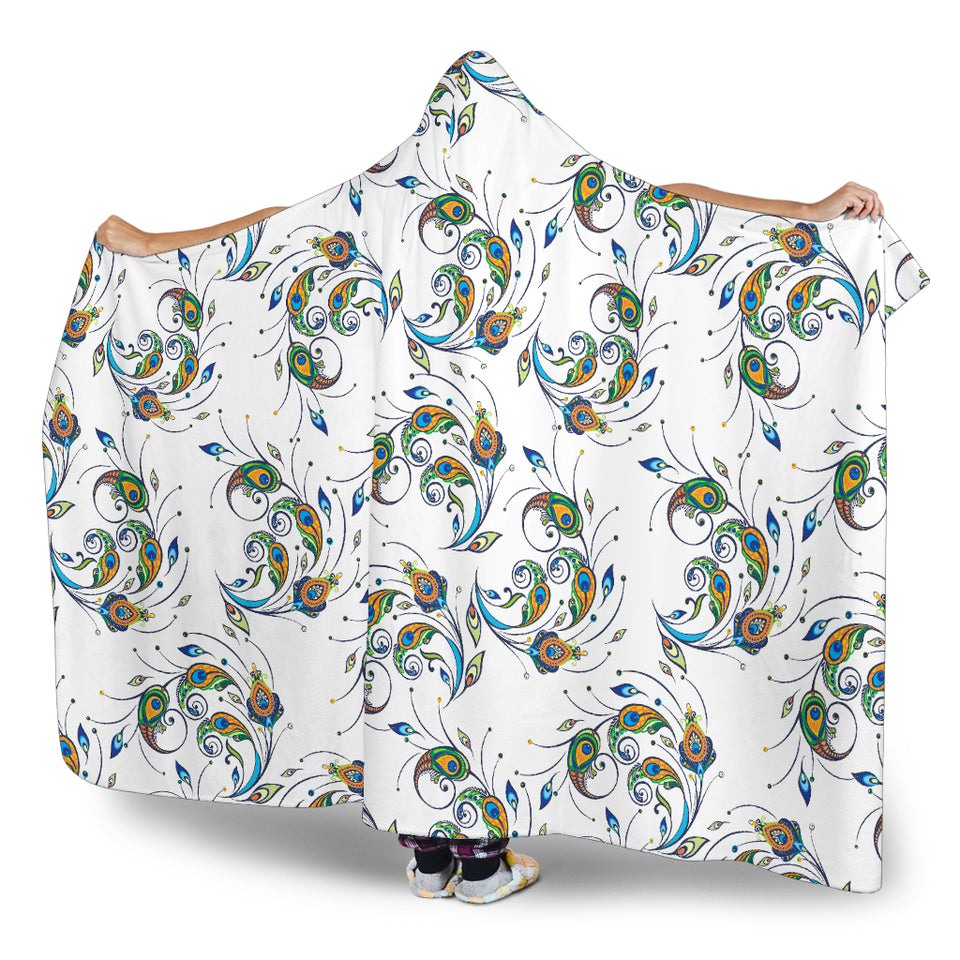 Peacock Feather Pattern Hooded Blanket