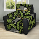 Cute sloths tropical palm leaves black background Recliner Cover Protector