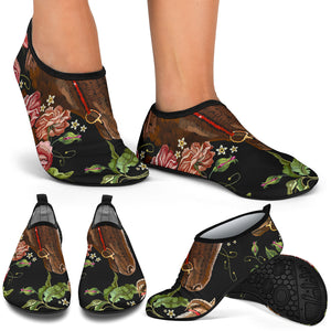 Horse Head Wild Roses Pattern Aqua Shoes