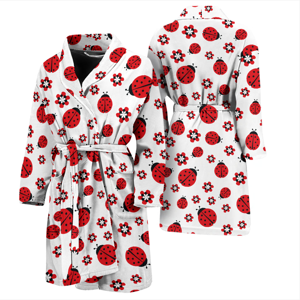 Ladybug Pattern Print Design 04 Men's Bathrobe