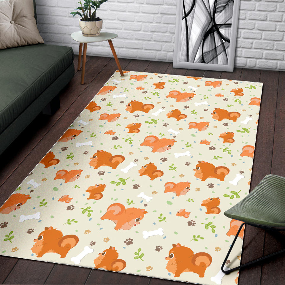 Cute Brown Pomeranian Paw Leave Bone Pattern Area Rug