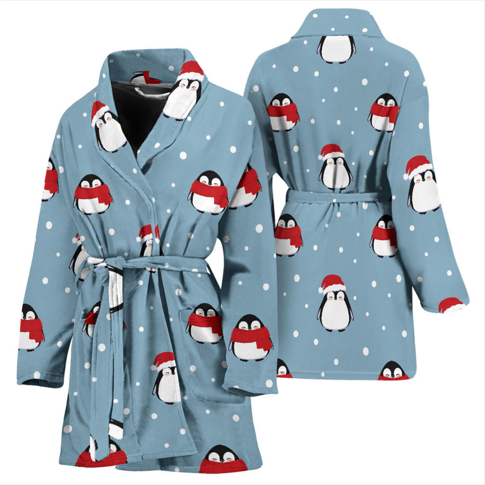 Cute Penguin Christmas Snow Pattern Women'S Bathrobe