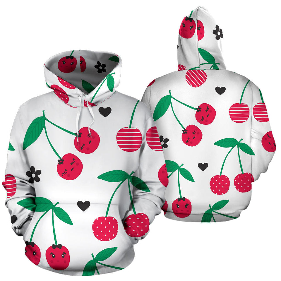 Cherry Pattern White Background Men Women Pullover Hoodie