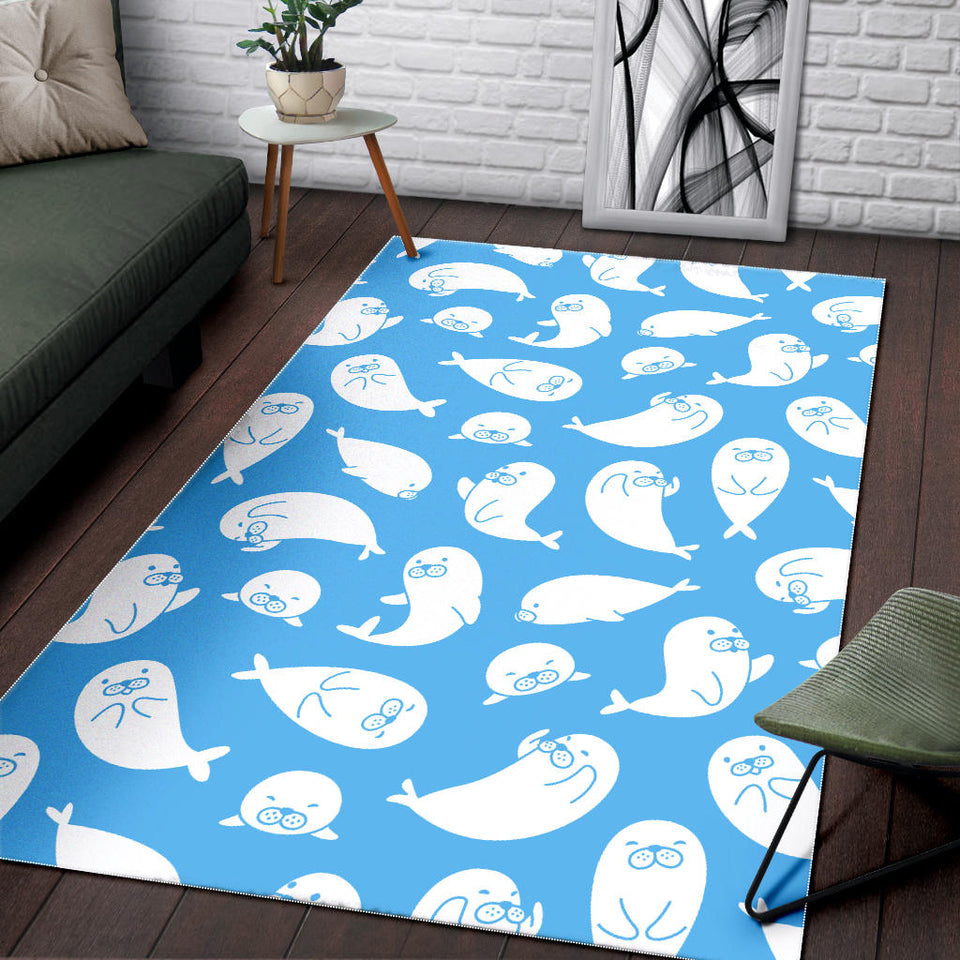 Cute White Sea Lion Seals Pattern Area Rug