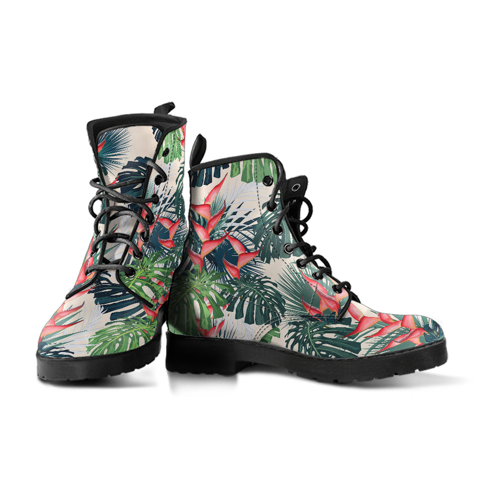 Heliconia Flowers, Palm And Monstera Leaves Leather Boots