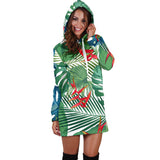 Heliconia Palm And Monstera  Leaves Pattern Women'S Hoodie Dress